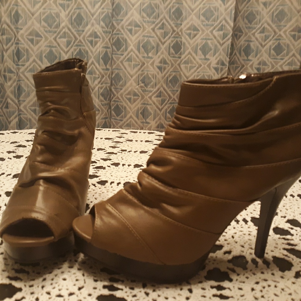 Beige open to bootie heels